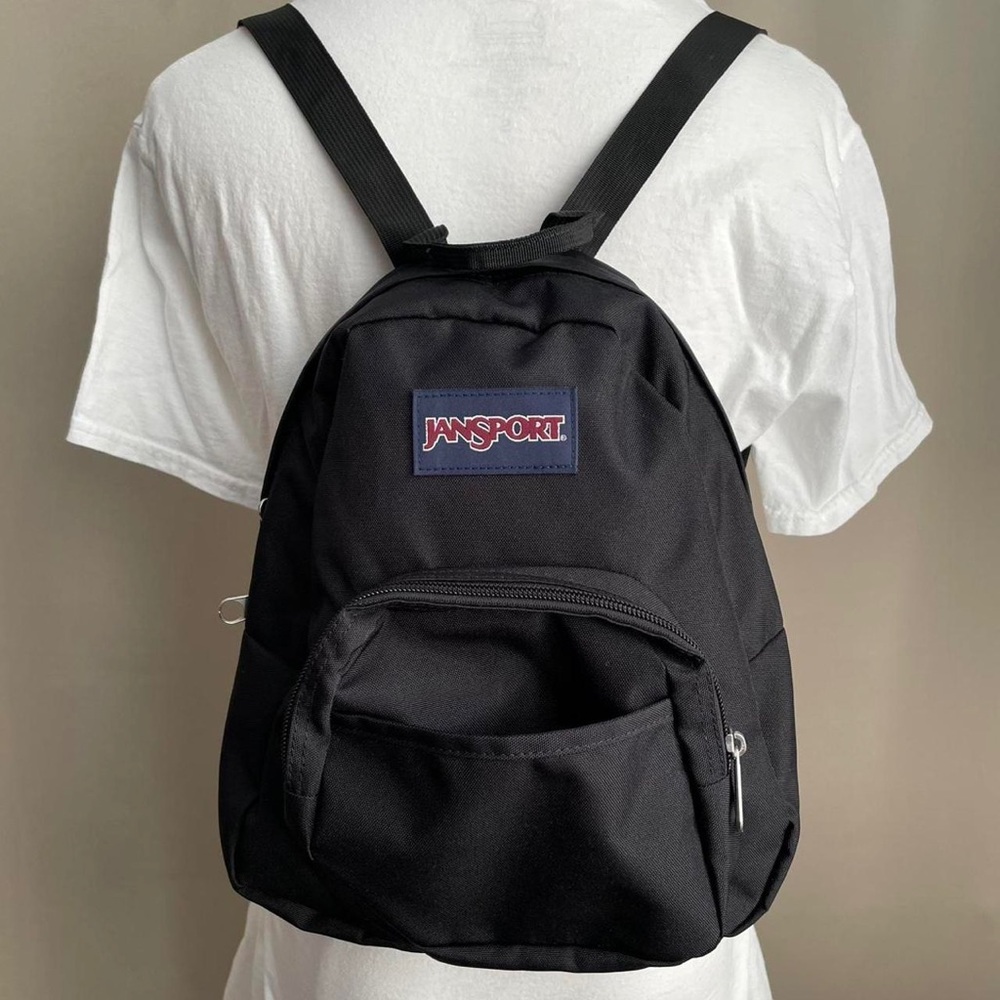 Jansport Black Backpack with Navy Logo Patch